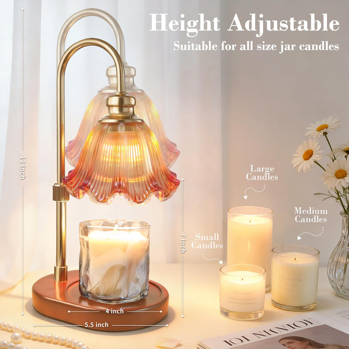 Banbanda Candle Warmer Lamp with Timer: Mothers Day Gifts,Birthday Gifts for Women, House Warming Gifts New Home Decor – Height Adjustable Candle Lamp - Walnut Solid Wood Base, with 2 Bulbs