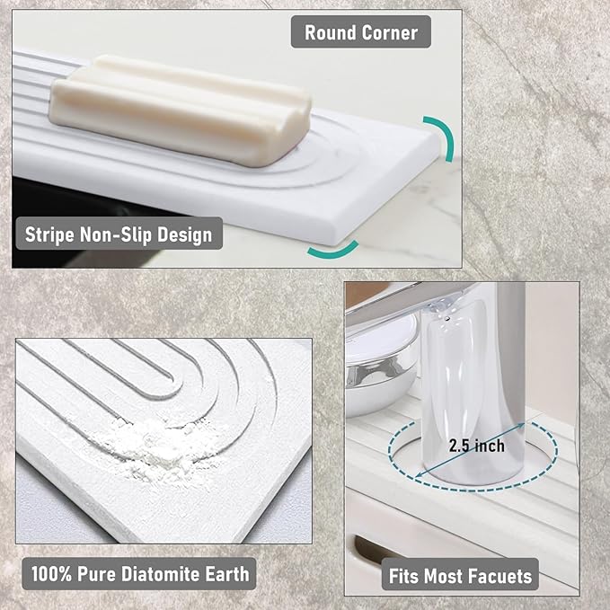 WIFORH Faucet Mat for Kitchen Sink, 24 inch Long Diatomite Fast Drying Stone