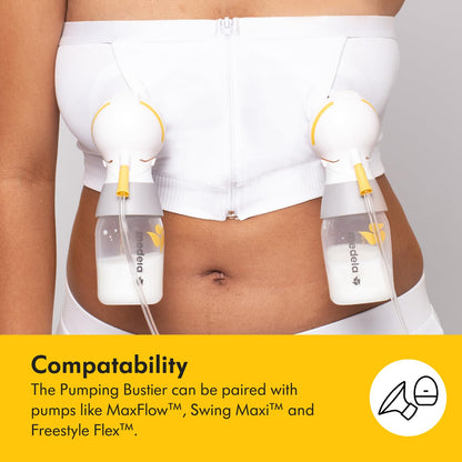 Medela Hands Free Pumping Bustier, Easy Expressing Pumping Bra with Adaptive Stretch and Easy Milk Flow White