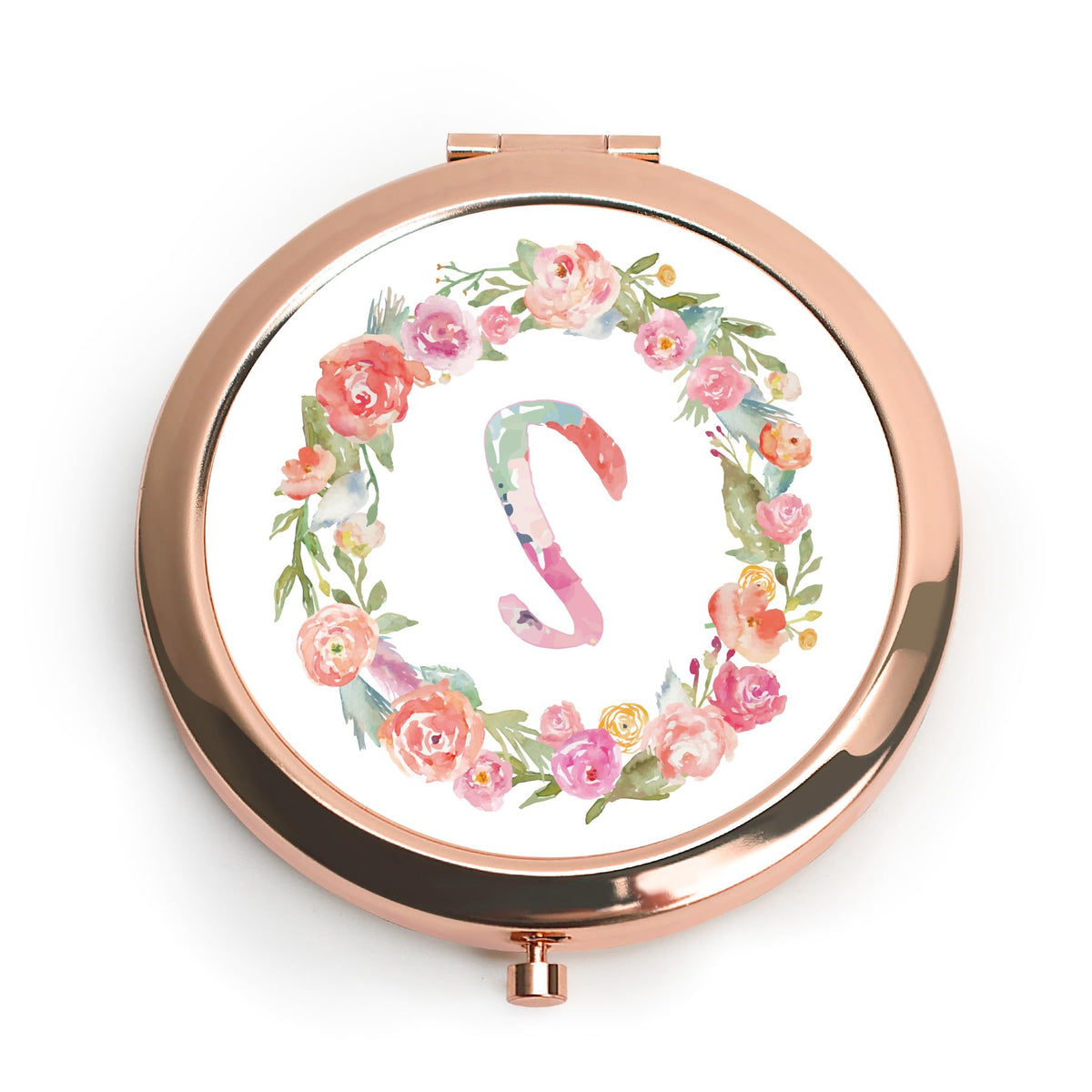 QUSTGO Personalized Gift for Women Girls Her, Custom Gifts for Adult Teen, Floral Monogram Alphabet Initial Compact Mirror for Birthday, Graduation, Mothers Day, Basket Stuffers