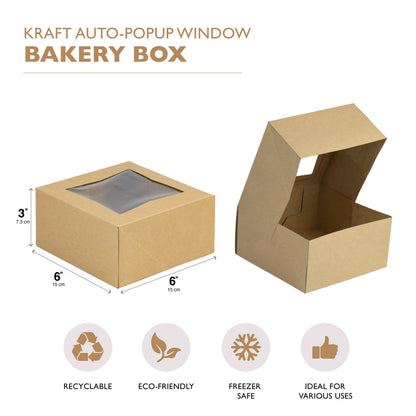 Fit Meal Prep 25 Pack Bakery Boxes with Window 6x6x3 Kraft Cake Box Cardboard Bakery Packaging for Cupcake, Cookies and Pastry, Treat Box Pie Box for Valentine's Day, Christmas