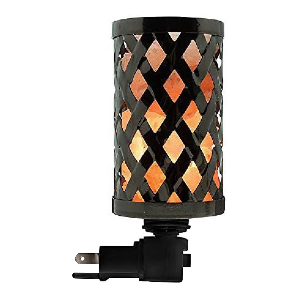 Himalayan Glow Lattice Style Basket Salt Lamp Night Light with Pink Salt Chunks | 360 Degree Rotatable Wall Plug, Ideal Gift For Home Décor