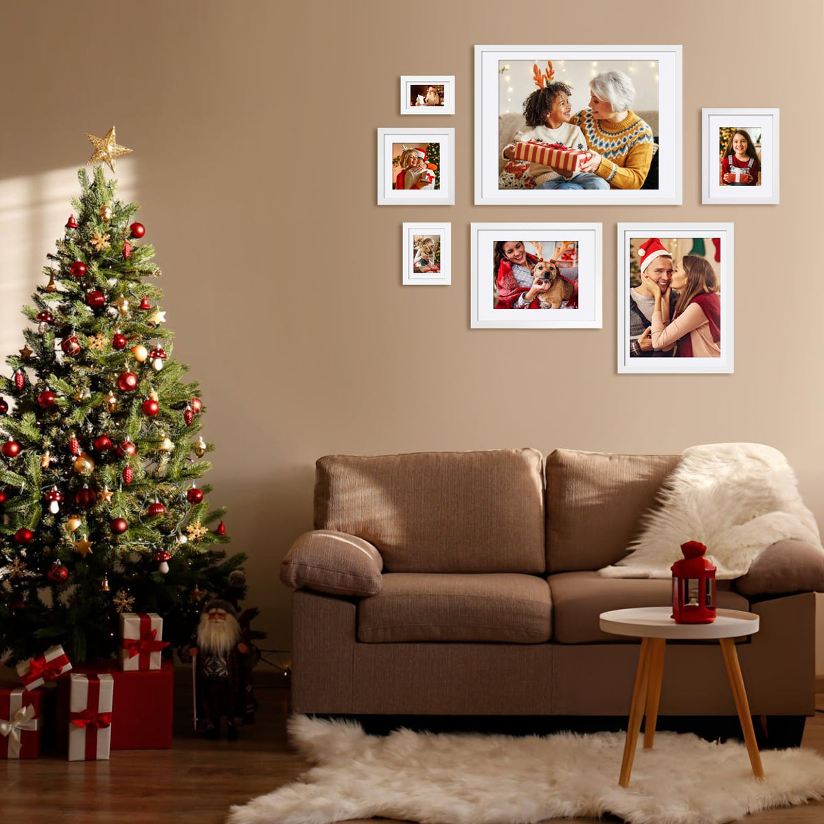 Egofine 8x8 Picture Frames 4 PCS,Solid Wood frame Fits 4x4/6x6 with Mat or 8x8 Without Photo Frame Covered by Plexiglass,for Wall Hanging and Tabletop,Wooden Square Picture Frame,White