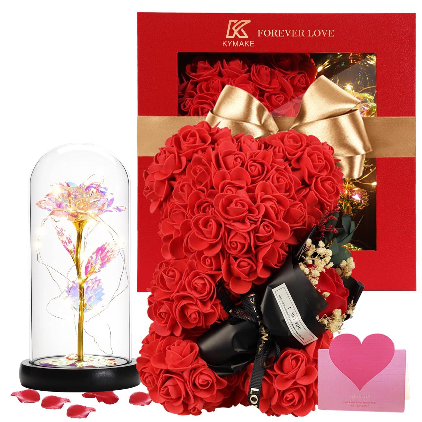 Valentines Day Gifts for Her Rose Bear for Women, Artificial Rose Teddy Bear Birthday Bouquet, Mother's Day Rose Gift, Perfect for Wife, Mom, Grandma (Rose Red)