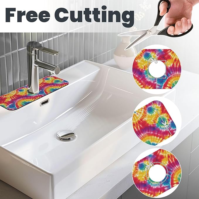 Abstract Colorful Tie Dye Kitchen Sink Splash Guard Faucet Mat Super Absorbent