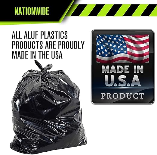Aluf Plastics 65 Gal Black Heavy Duty Garbage Bags 1.5 Mil