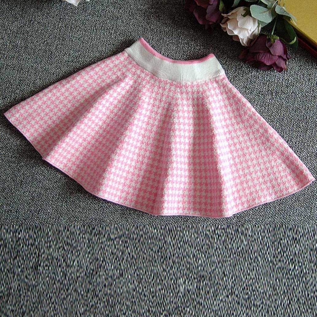 CM C&M WODRO Girls Dress, Autumn Winter Toddler Kids Plaid Knitted Sweater Dress Set Baby Girls Coat Tops+Skirt Set (Pink, Size 9 (3-4 Years))