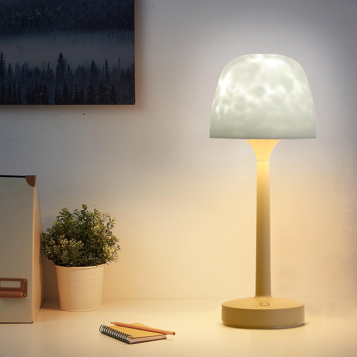RGB Ocean Wave Projector Table Lamp, USB Rechargeable Cordless Night Light with Remote Control, Dimmable Touch Desk Lamp for Bedroom, Living Room, Kids Room