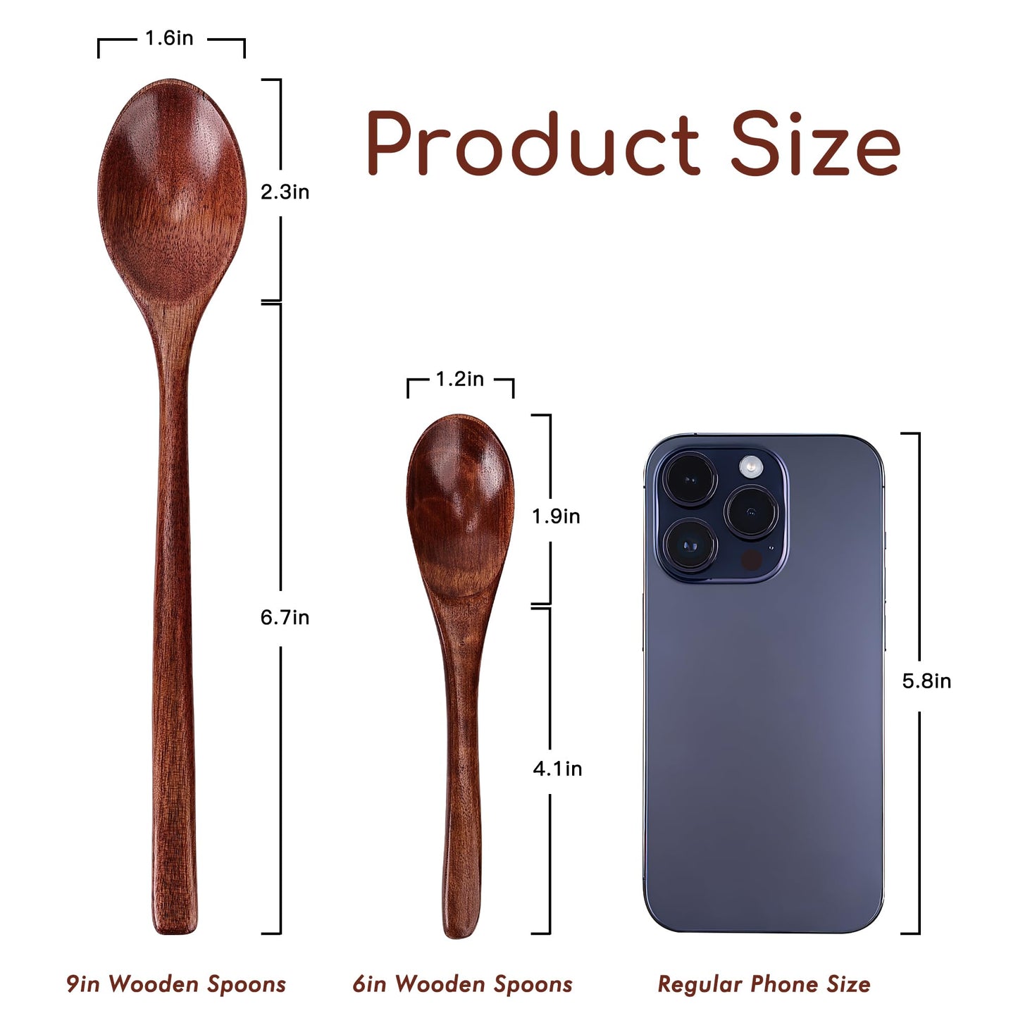 Wooden Spoons Set - 12pcs (6pcs 9in & 6pcs 6in), for Eating, Mixing, Stirring, Coffee, Tea, Jam, Bath Salts