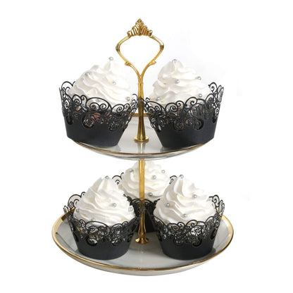Cupcake Wrappers, KPOSIYA 100 Pack Cupcake Wraps Filigree Artistic Bake Cake Paper Cup Little Vine Laser Cut Liner Baking Cups Muffin Case Trays for Wedding Party Birthday Decoration (100, Black)