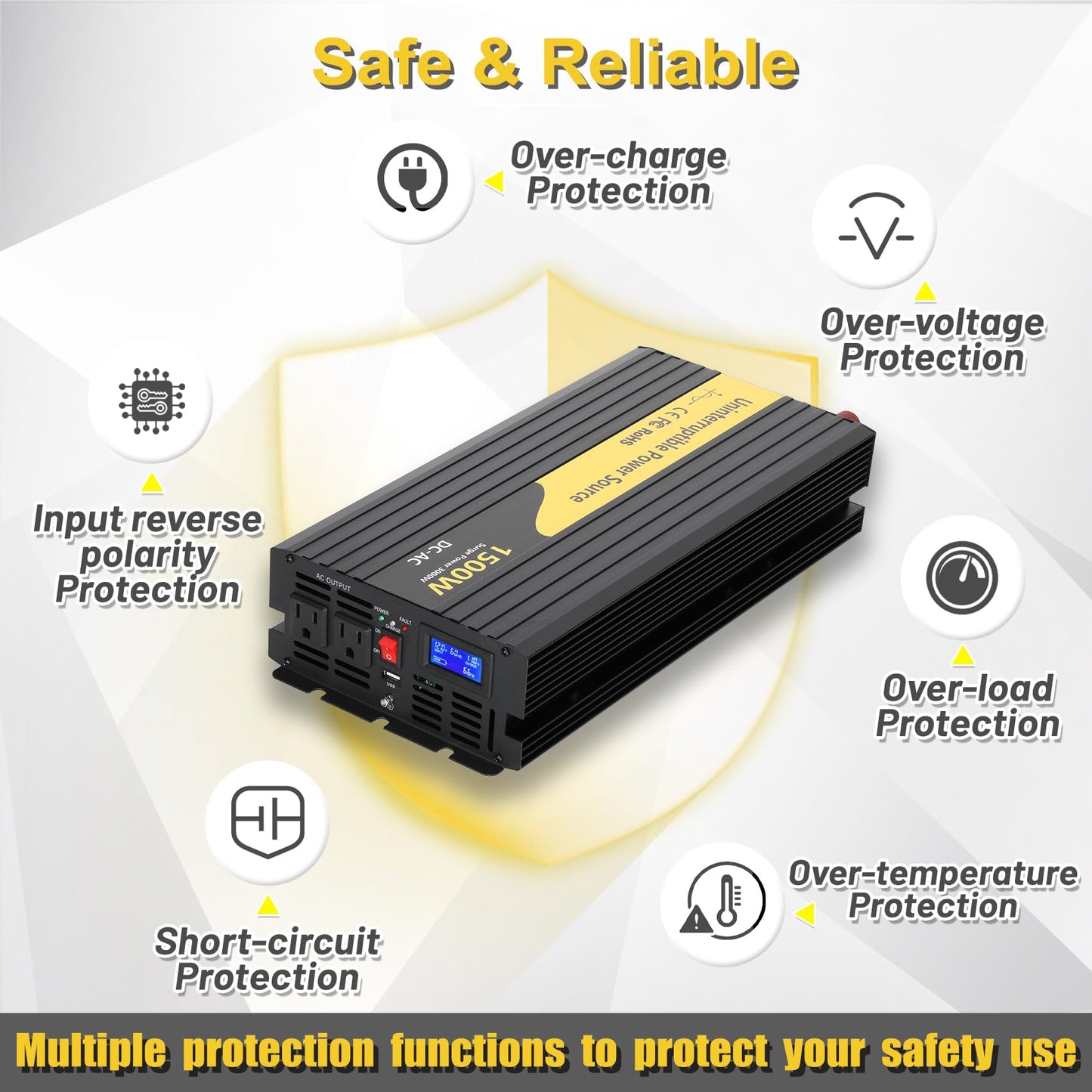 1500W Primary Sump Pump Backup System(No battery) Basment Protection Backup Inverter, Black, LCD Display, Auto Switches for Continuous Sump Pump Operation, Basement Emergency and Power Outage Backup