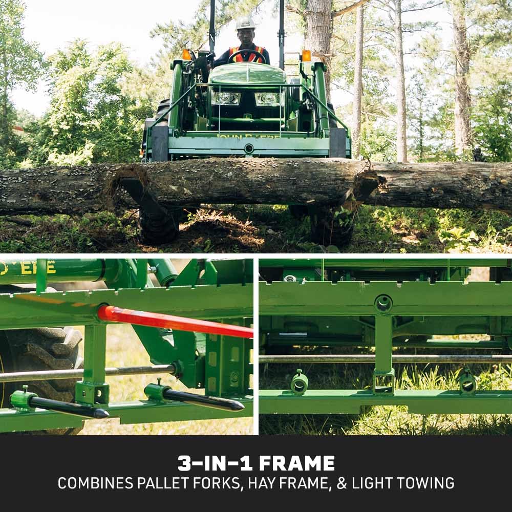 Titan Attachments Heavy Duty Pallet Fork Frame and 48" Fork Blades with 2" Trailer Receiver Hitch Fits John Deere Loader