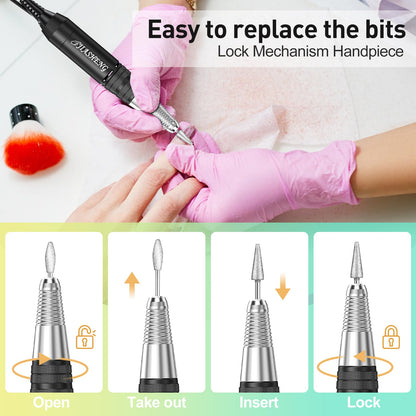 20000RPM Electric Nail Drill Professional Nail File Drill Acrylic Nails Kit for Manicure Gel Nail Polish Remover with 1 Pack of Sanding Bands(Pink)