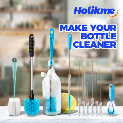 Holikme Bottle Brush Tube Cleaning Lab Set with Long Handle, Cup Cleaner for Washing Narrow Neck Beer Wine Decanter Pipes Lids Sinks Cap Covers, Green