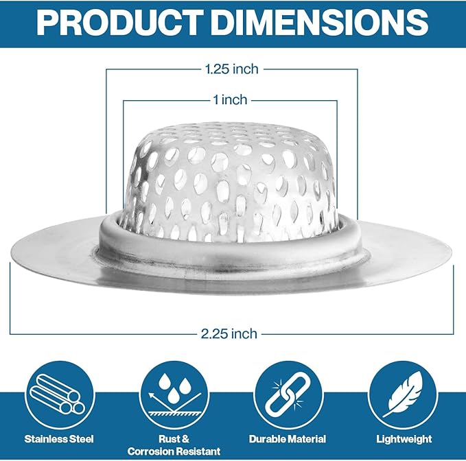 2-Pack Kitchen & Bathroom Sink Drain Strainers I 2.25 Inch Bathroom Drain Hair