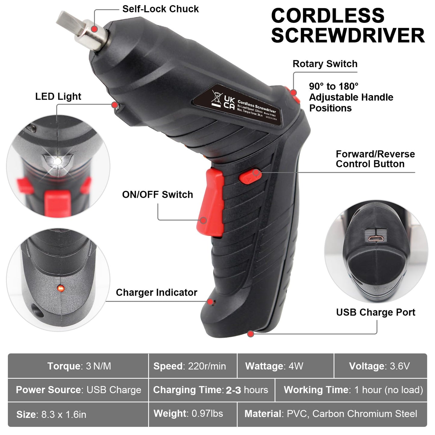 MYMULIKE Electric Drill Screwdriver, 48 in 1 Portable Cordless Screwdriver Set Rotated 90 Degrees Electric Screwdrivers Cordless Handle with Led Worklight and Charger for Home Office DIY Tools