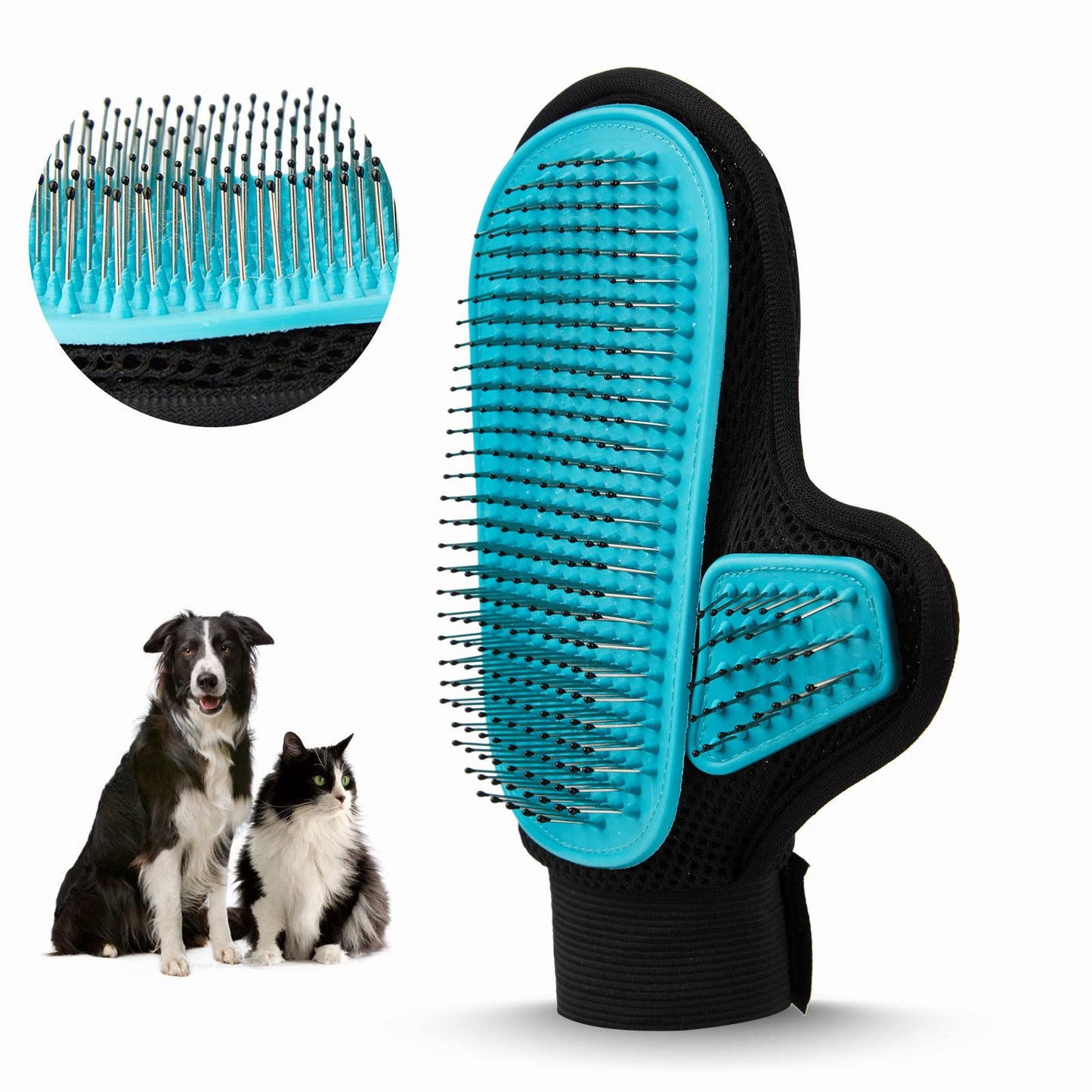 Beenefits 2025 Pet Grooming Glove with Tipped Pin Brush,Special Design Deshedding Glove, Massage Mitt, Perfect Petting Tool for Sensitive Dogs & Cats with Long & Medium Fur - Right-Hand - Blue