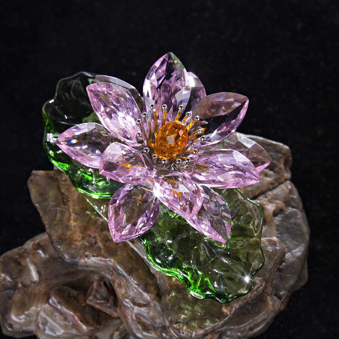 H&D HYALINE & DORA Pink Sparkle Crystal Hue Reflection Crystal Lotus Flower,Glass Home Decor for Feng Shui,Gift Boxed