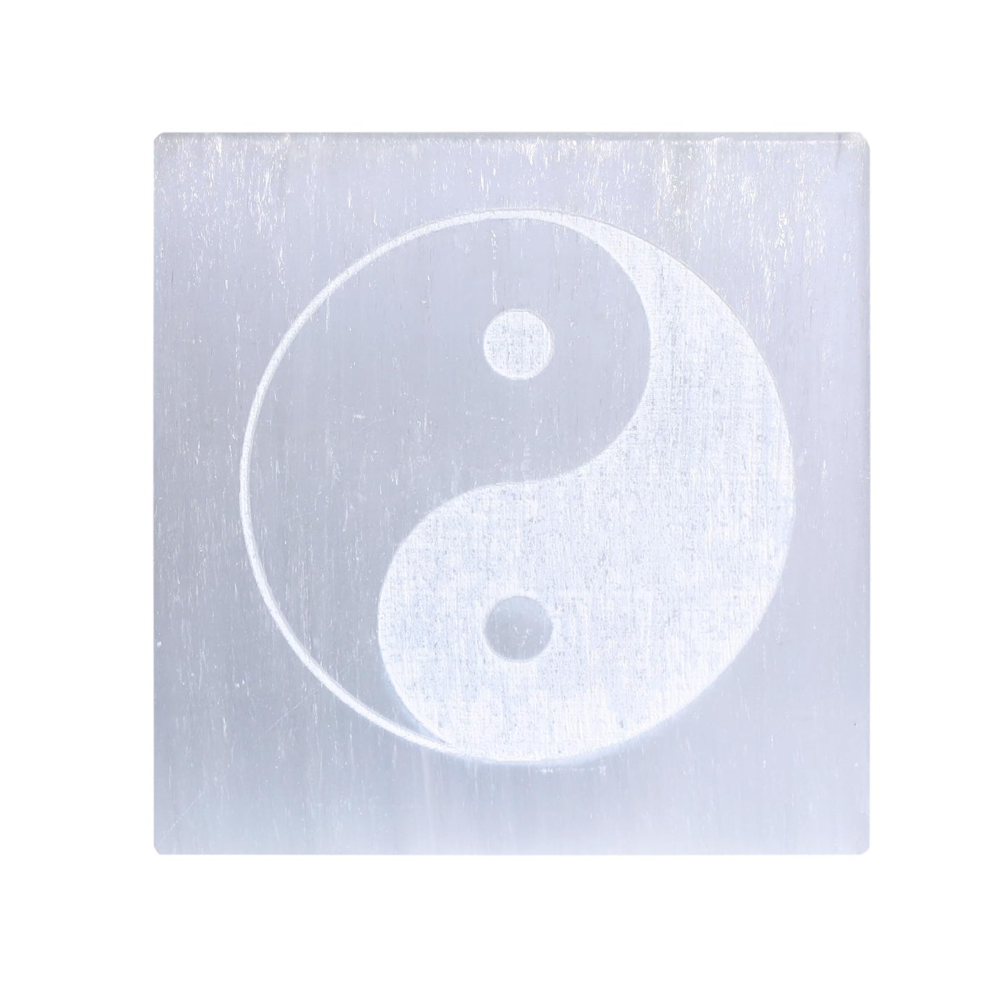 GEMHUB 500 Carat Yin Yang White Engraving Selenite Chakra Slab Energy Plate Coaster Natural Selenite Energy Booster for Yoga