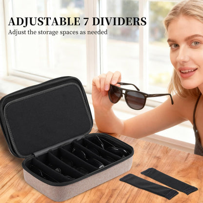 AUTOARK EVA Hard Shell Travel Eyeglasses Case,7 Adjustable Dividers,Holds 8 Glasses,Felt Lining,Fits Large Sunglasses,Zipper Closure Storage Box for Men/Women,Brown,MKAW023