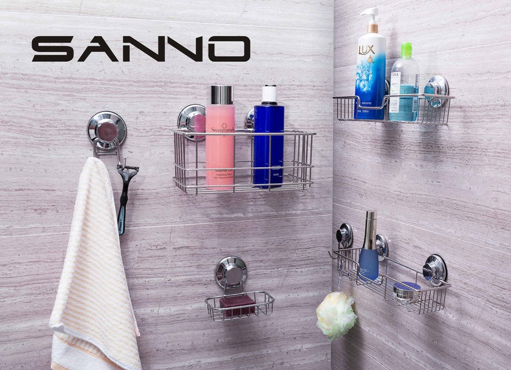 SANNO Suction Cup Soap Holder, Soap Dish Saver Tray Bar Soap Sponge Holder for Shower Wall, Bathroom, Tub and Kitchen Sink Stainless Steel