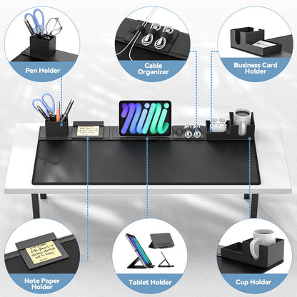 KDD Desk Pad Mat Set, 6 in 1 Mouse Mat with Magnetic Desktop Storage Accessories DIY Feature for Phone and Tablet Stand/Cup Holder/Pen Card Holder/Cable Management for Home Office Accessories