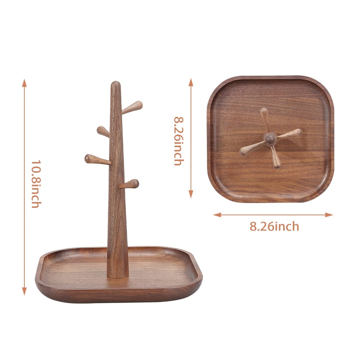 CAMLOT 4 Tiers Wooden Key Holder with Tray,Wood Decorative Organizer in Entryway for Keys, Wallet and Small Stuff, Jewelry Hanging Stand Display on Dresser (Walnut) (4 Tiers)