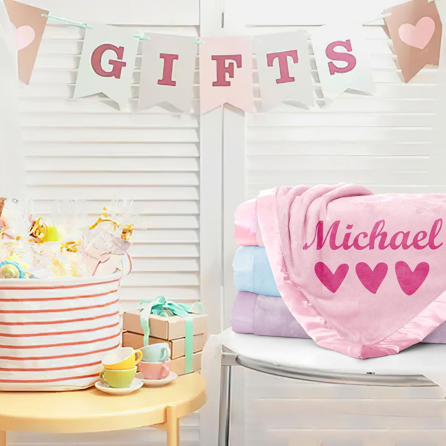 DayOfShe Personalized Baby Blankets with Name for Baby Girls Boy Birthday Gifts Custom Baby Name Blankets Infant Toddler Newborn Receiving Blankets for Baby Shower Christmas Girls Gifts