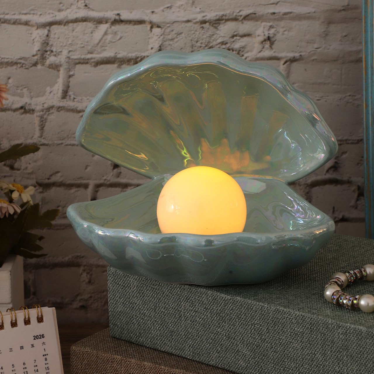 TOYANDONA Shell Lamp Ornaments Decorative Pearl Shell Night Light Table Lamp for Bedroom Living Room 5.31X5.51X6.49 Inch Cozy Home Light Decor