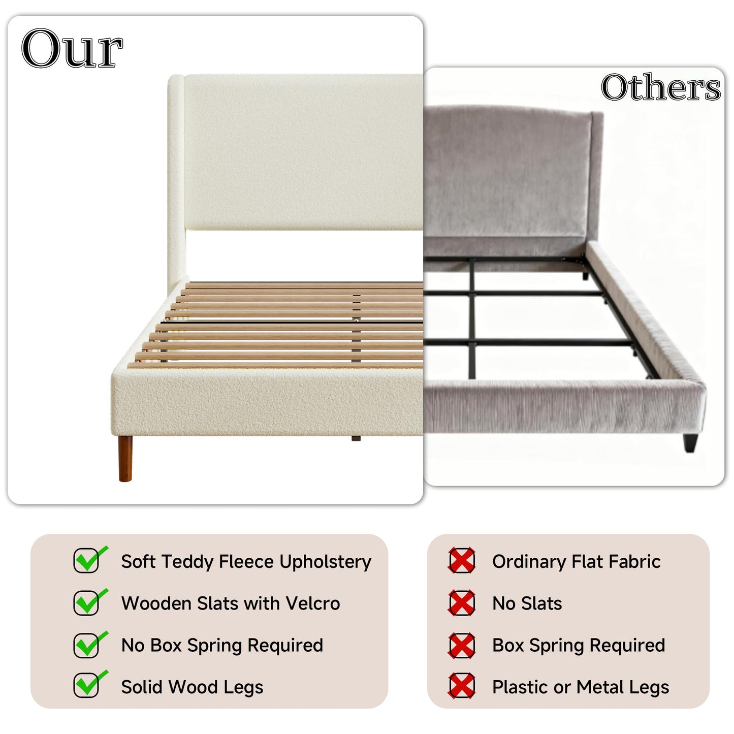 Lcwtvgxr Queen Boucle Upholstered Platform Bed Frame, Beige