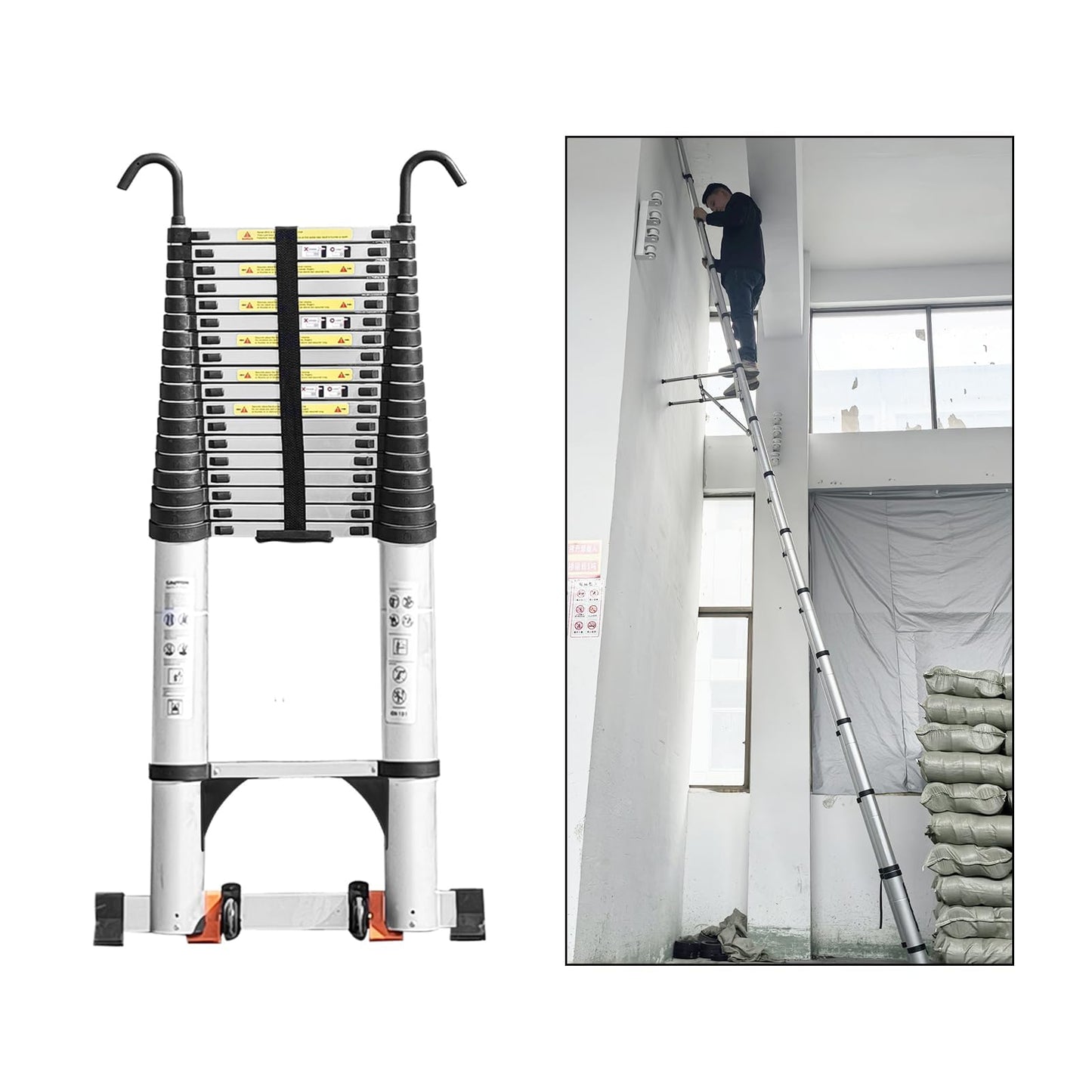 JADDUO Telescoping Ladder,24.6 FT Extension Ladder,Aluminum Lightweight Telescopic Ladder with 2 Triangle Stabilizers