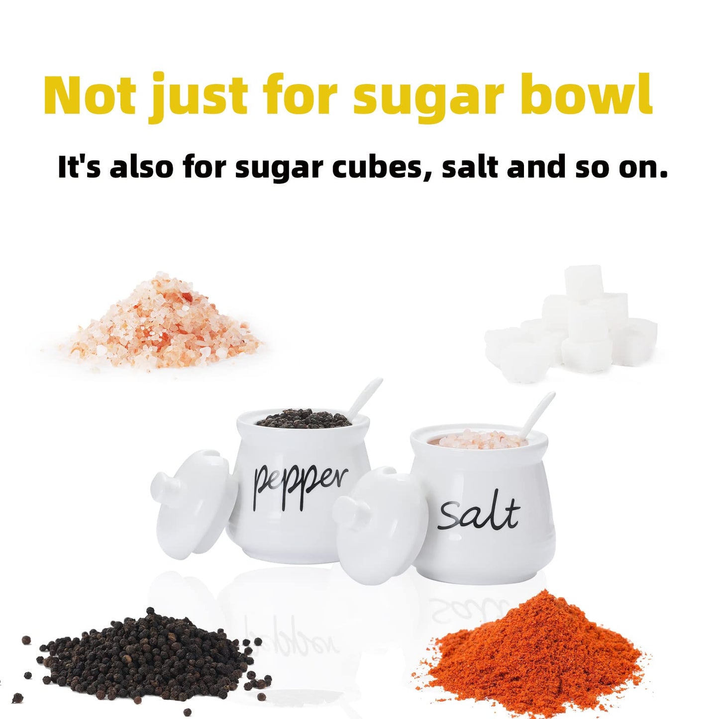 ONTUBE Ceramic Salt and Pepper Bowls with Lid and Spoon 12oz (White)