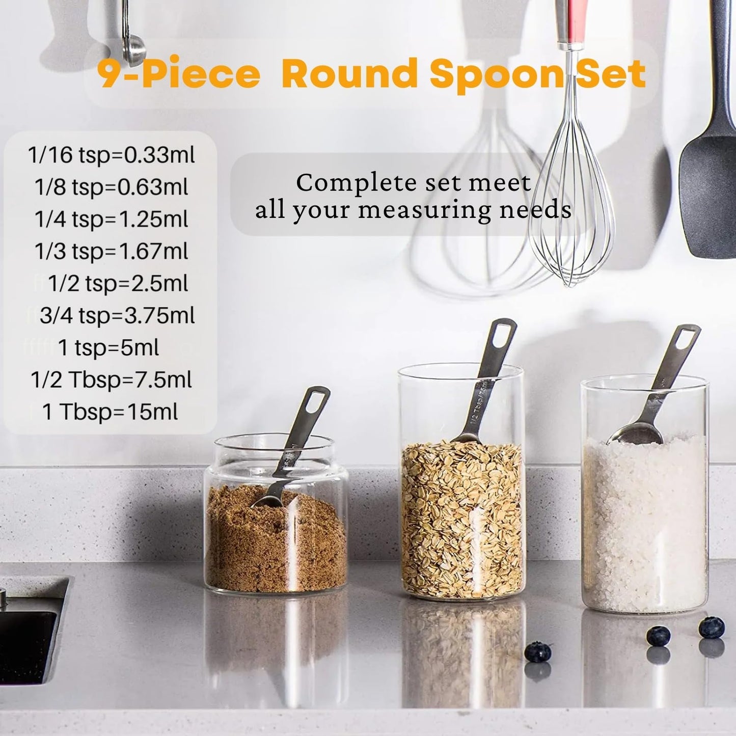 23 Pcs Stainless Steel Measuring Spoons Set with Leveler, Metal Round & Rectangular Spoons plus 5 Mini Teaspoons for Precise Cooking and Baking, Standard Sizes with Clear Engraved Markings