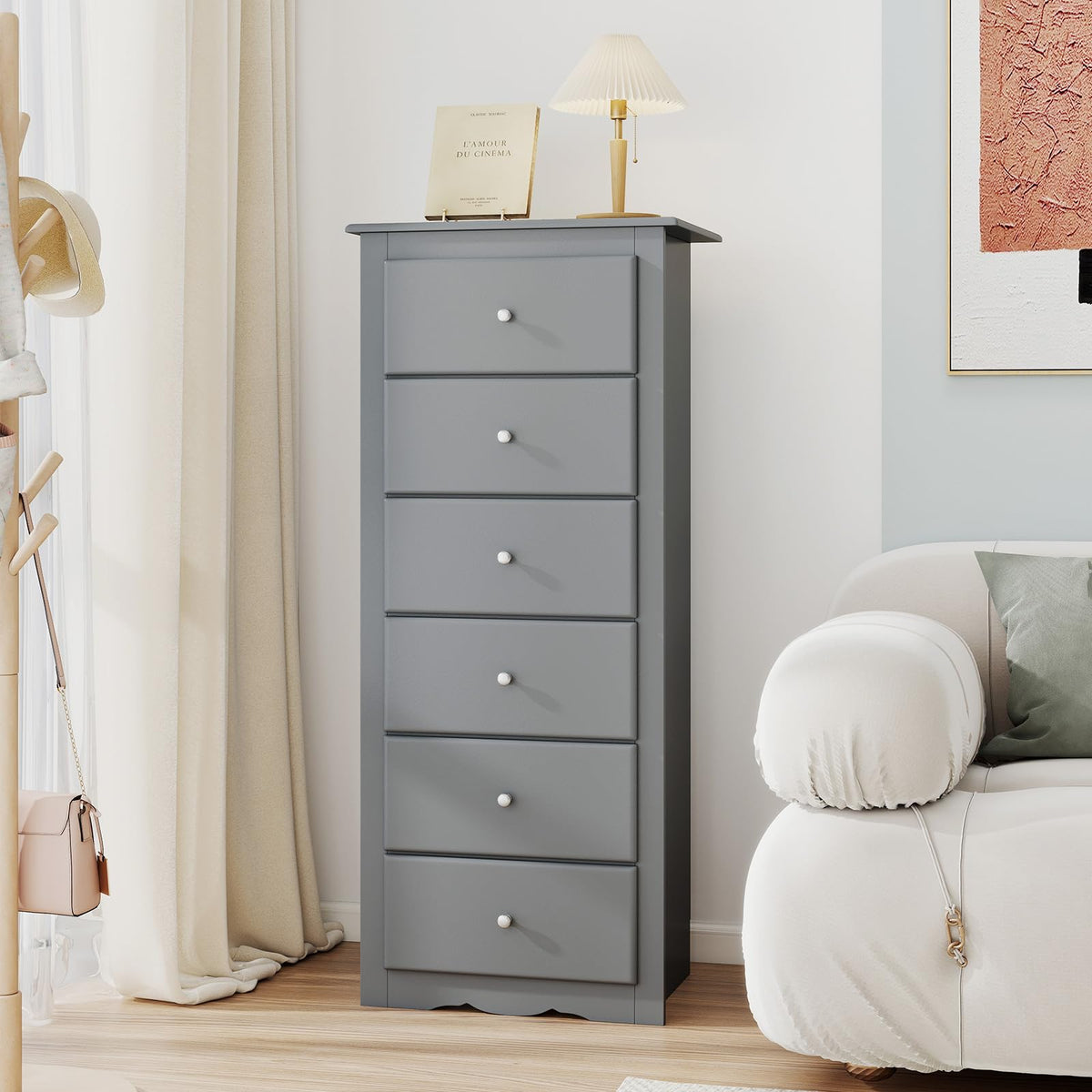 Giantex 6-Drawer Dresser for Bedroom, Wooden Chest of Drawers w/Metal Handles & Large Capacity, 16" D x 23" W x 53.5" H Clothes Organizer, Modern Tall Dresser for Bedroom, Entryway, Living Room