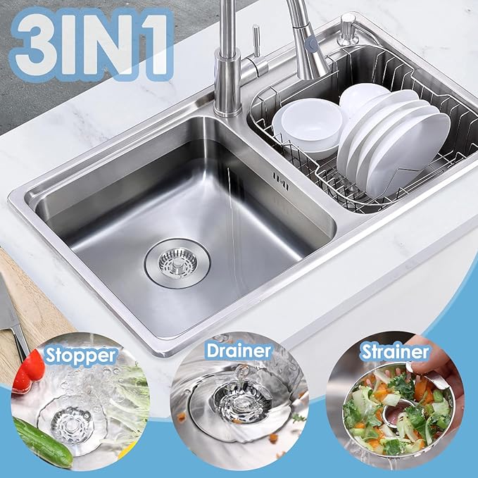 Semour 3 in 1 Kitchen Sink Drain Strainer, 304 Stainless Steel Kitchen Sink