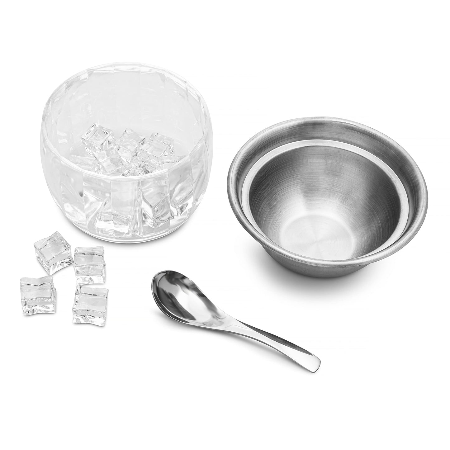 RUAFOX Dip Bowl On Ice- Chip and Dip Serving Set - Stainless Steel Chilled Serving Dish with 22 oz. Acrylic Ice Bowl - Perfect for Cold Shrimp, Guacamole, Dips