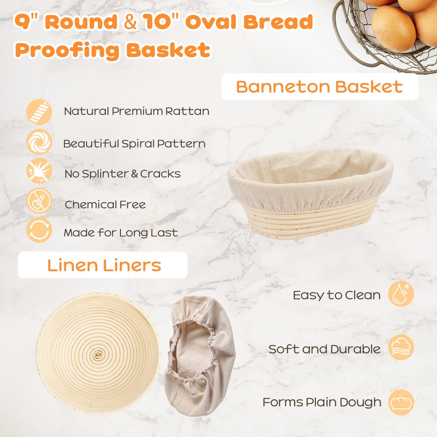 Sourdough Starter Kit, 9" Round & 10" Oval Banneton Bread Proofing Basket, Sourdough Bread Baking Supplies with Sourdough Starter Jar & Bread Slicer, Sour Dough Kit Gifts for People Who Love Baking