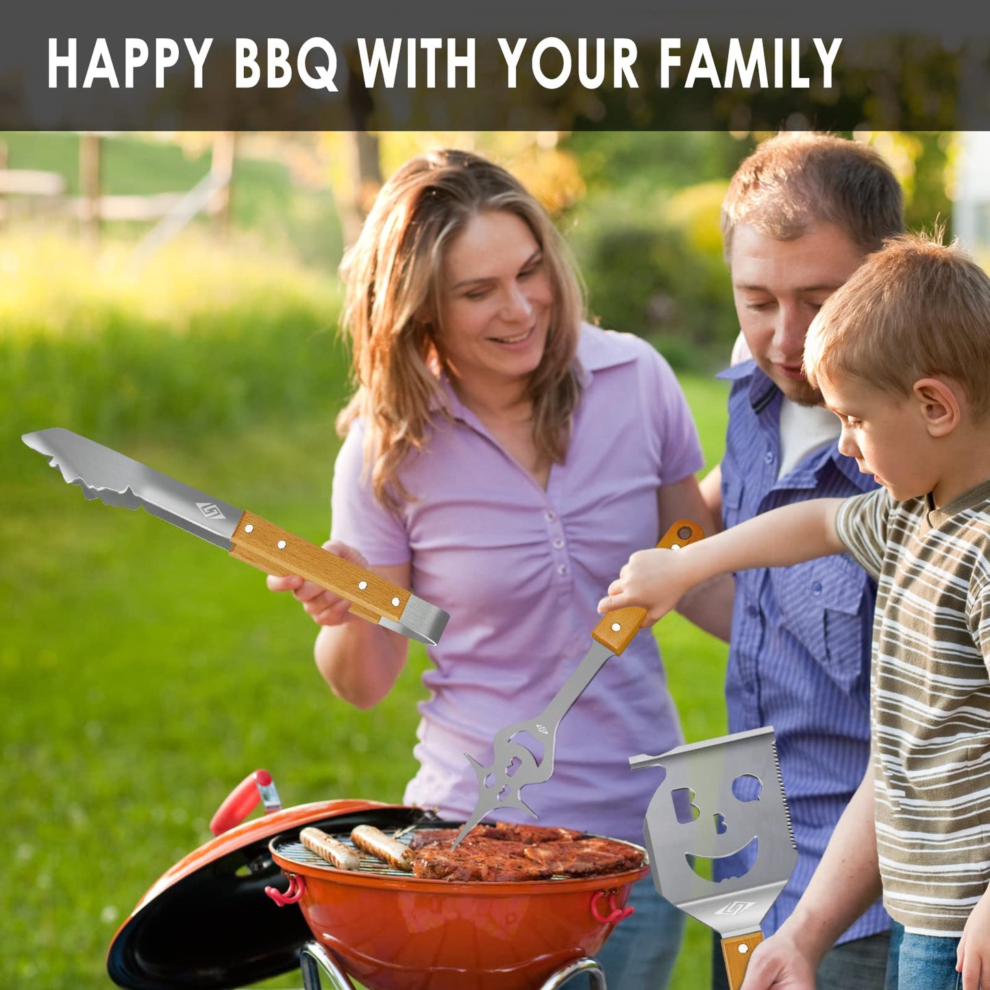 BBQ Tools Set with Grill Spatula, Tongs, Fork - Barbecue Utensils Kit - Surprise Gifts for Men