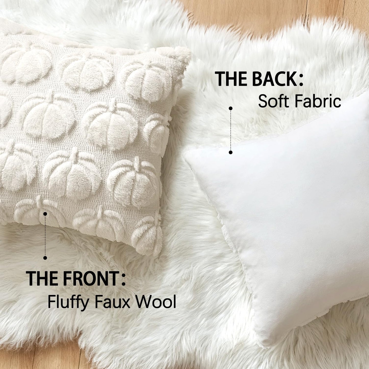MIULEE Fall Throw Pillow Covers 18x18 Set of 2 Autumn Decorations Beige Pumpkin Accent Pillowcase for Sofa Couch Porch Bed Living Room Soft Plush Faux Fur Halloween Farmhouse Home Decor