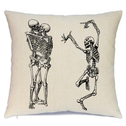 Ueerdand Halloween Pillow Covers Skeleton Skull Pumpkin Throw Pillowcases Set of 4 Cotton Linen Pillow Cushion Cover for Halloween Decorations, 18 by 18 Inch