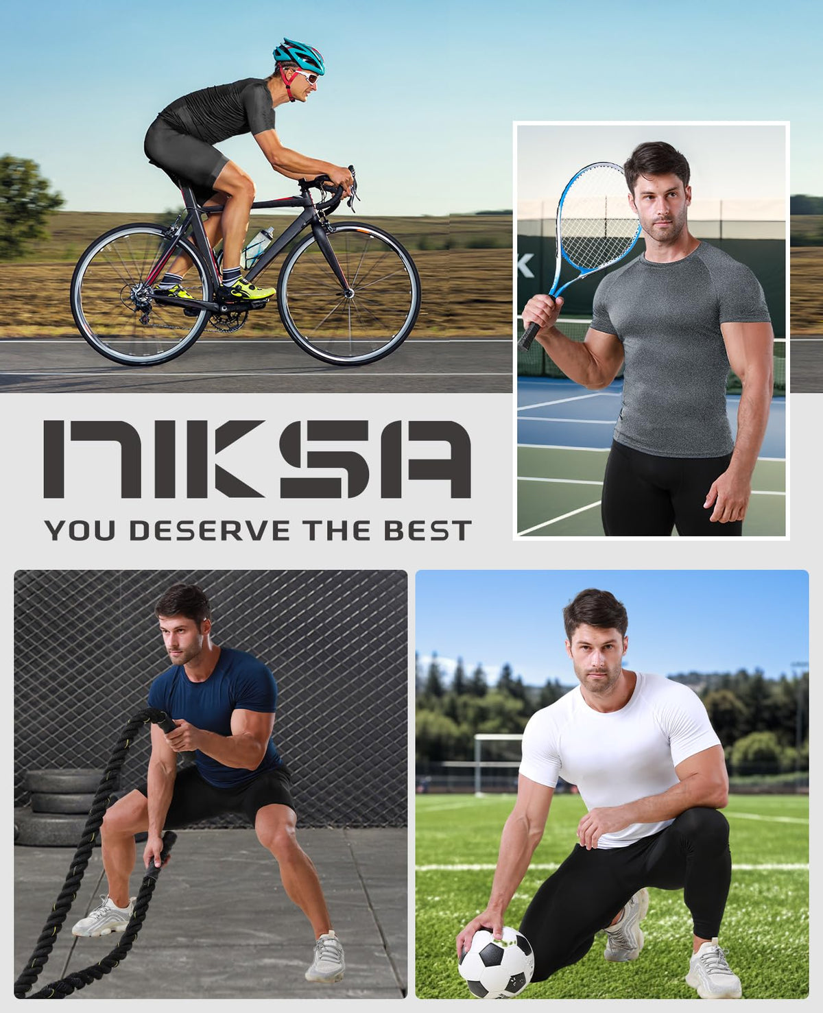 Niksa Men's Compression Shirts 1 Pack, Compression Shirts for Men Short Sleeve Athletic, Quick-Drying Workout T Shirts Base Layer Undershirt Black