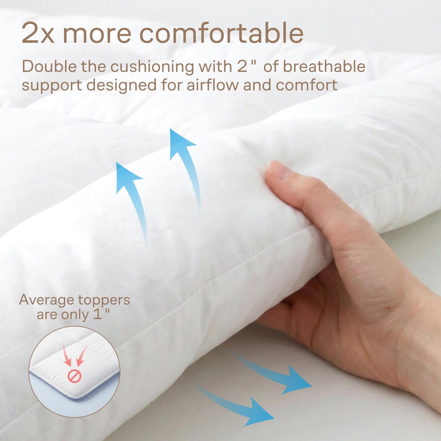 Ultra Soft Queen Mattress Topper - Cloud-Like Mattress Pad for Full Back Support - Breathable Cooling Material for Hot Sleepers, White