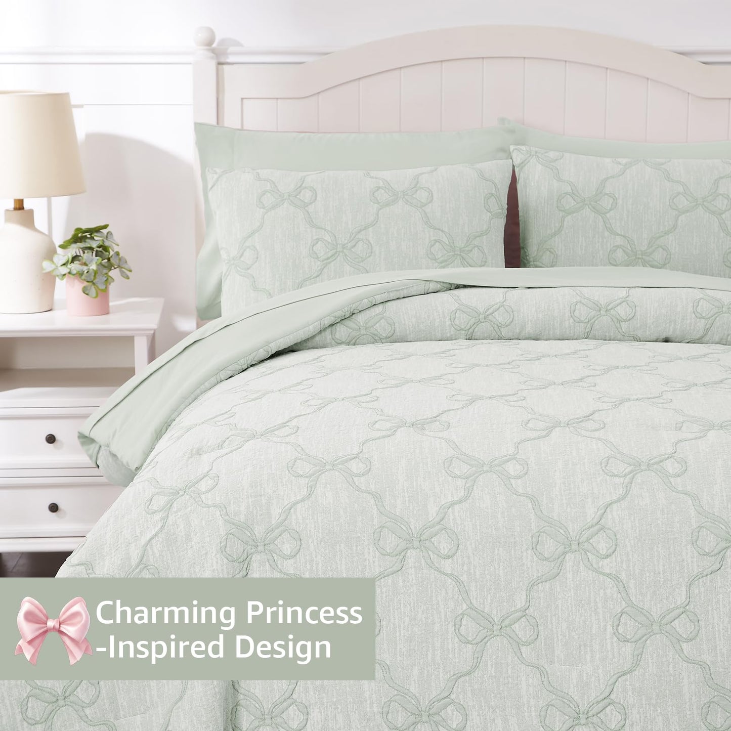 Wink Deer Twin Comforter Set with Sheets for Girls-5 Pieces Twin Bedding Sets with Light Green Comforter, Sheets, Pillowcase & Sham for Kids (Green Diamond, 66" X 86")