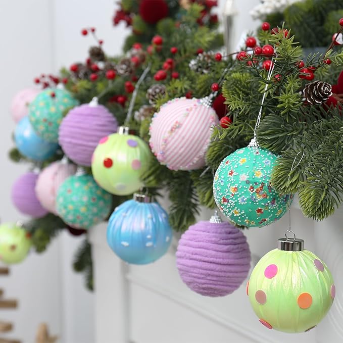 SY Super Bang 15PCS Christmas Ornaments Set, 8CM/3.14" Macaroon Shatterproof Ball Ornaments for Christmas Tree Hanging Decorations, for Home Holiday Party Xmas Decor.