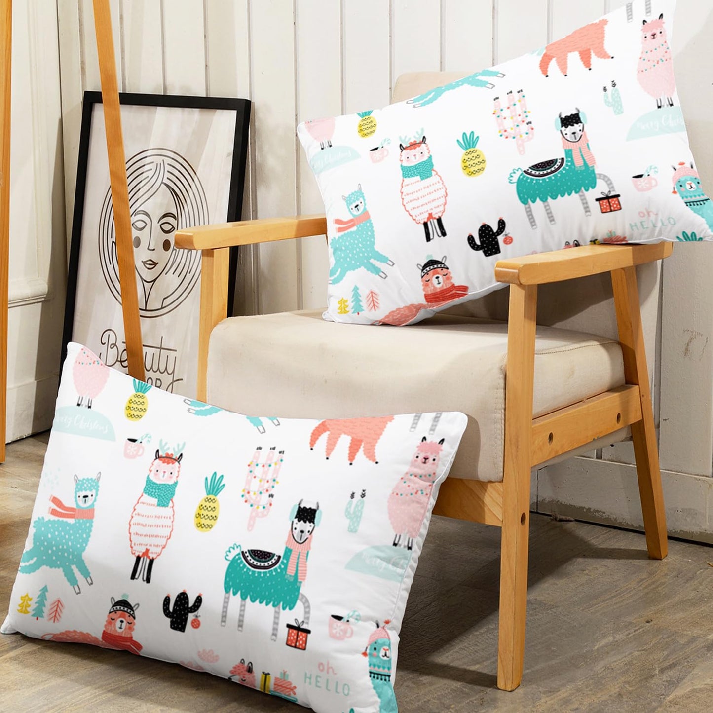 AILONEN Cute Llama Fitted Sheet Twin Size, Alpaca Cactus Print Bed Sheet Set,Cartoon Llama Alpaca Sheets Set,Lovely Tropical Animals Theme Bedsheet Set 3 Pieces,1 Fitted Sheet and 2 Pillowcases