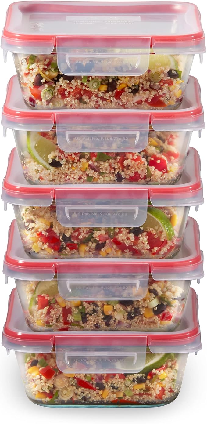 Pyrex Freshlock Glass Food Storage Containers Set, Airtight & Leakproof Plastic