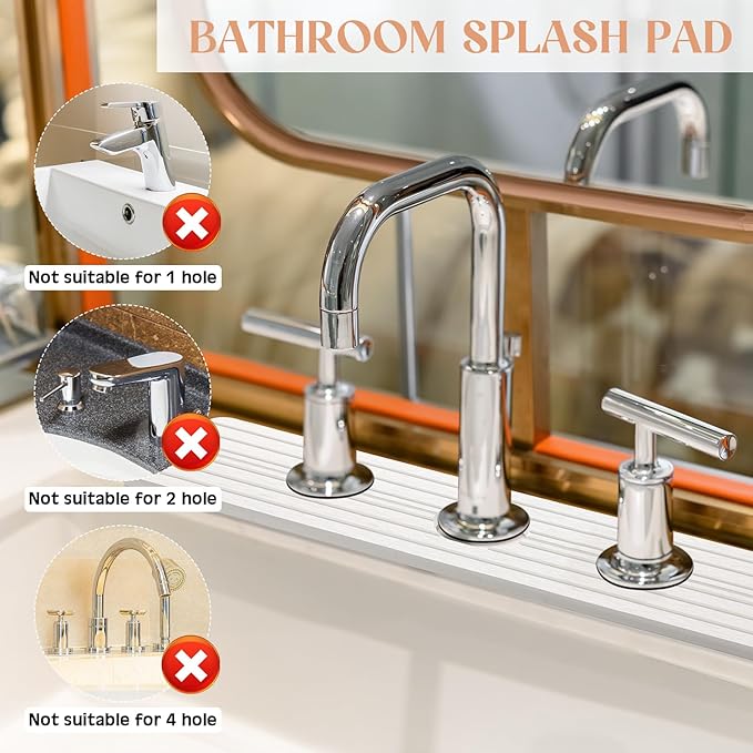 3 Hole White Faucet Mat for Kitchen Sink Bathroom 16.1" x 5" Kitchen Faucet