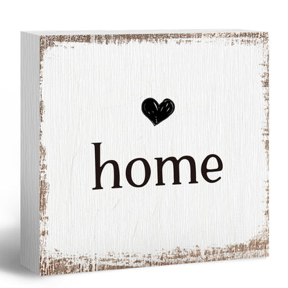 ANIANG Home Sign, Home Signs for House Decor, Welcome Sign, Rustic Farmhouse Desk Decor Wood Block Box Plaque for Living Room Wall Shelf, Housewarming Gifts