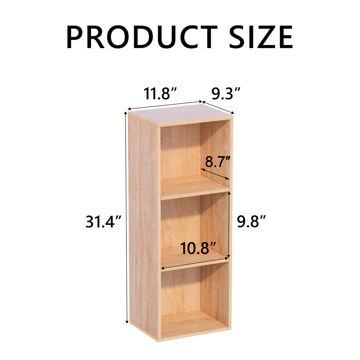 VAFHYLLIS 3 Cube Storage Organizer,Wooden 3-Tier Open Shelf Bookshelf,Versatile Storage Cubes for Living Room，Bedroom,Home Office,(Oak, 3 cube-11.8 inch)