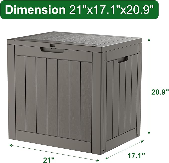 Outdoor Storage Box, Resin Deck Boxes Indoor and outdoor, Waterproof Storage Box Lockable Lid (Grey,35 Gallon)